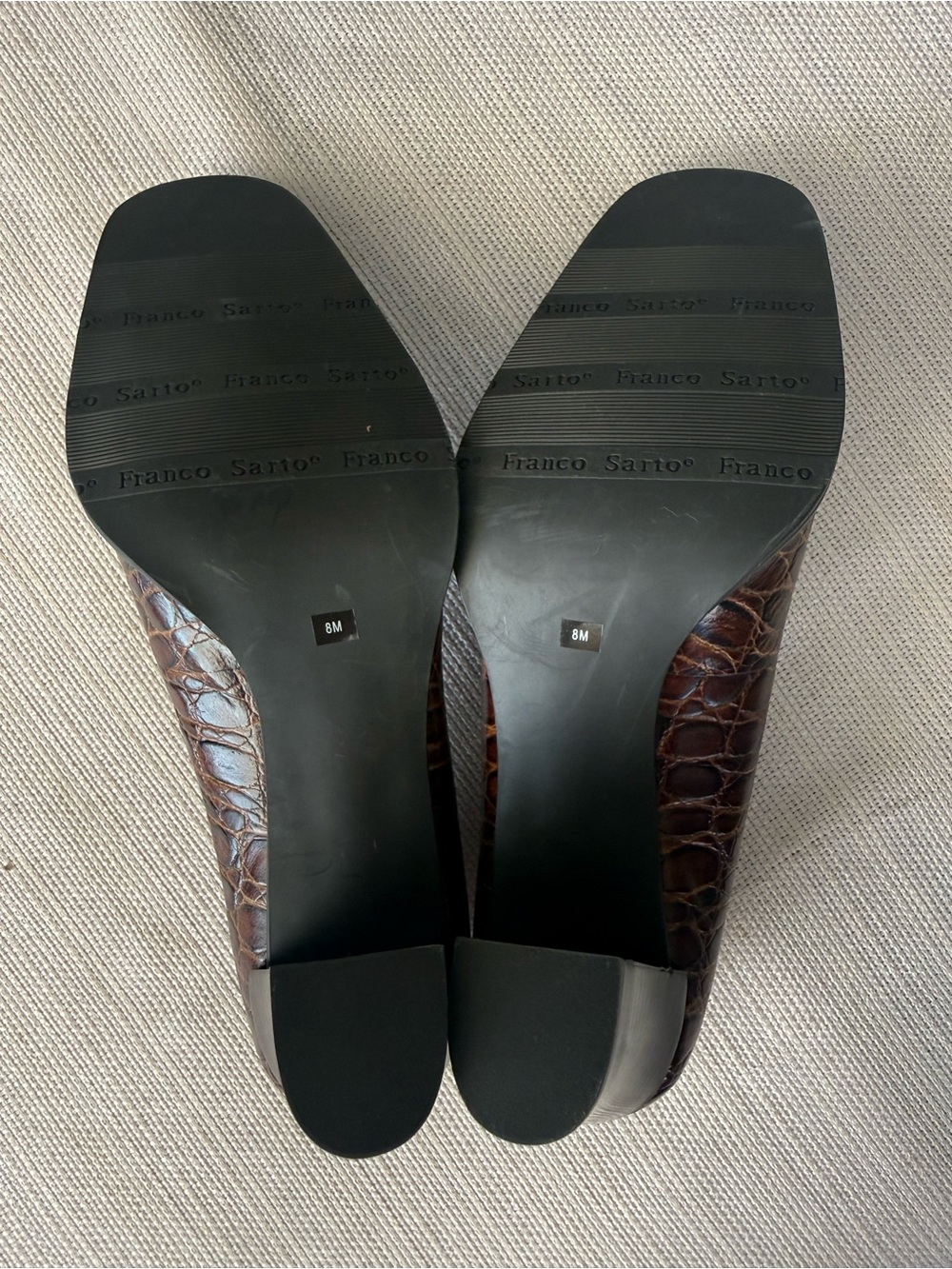 Franco Sarto Croc-Embossed Brown Leather Block Heels - Picture 9 of 11